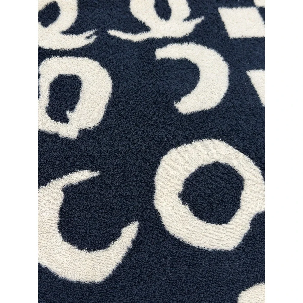 CHANEL Vintage 90's Blue Black White Check CC Logo Beach Towel Made in France